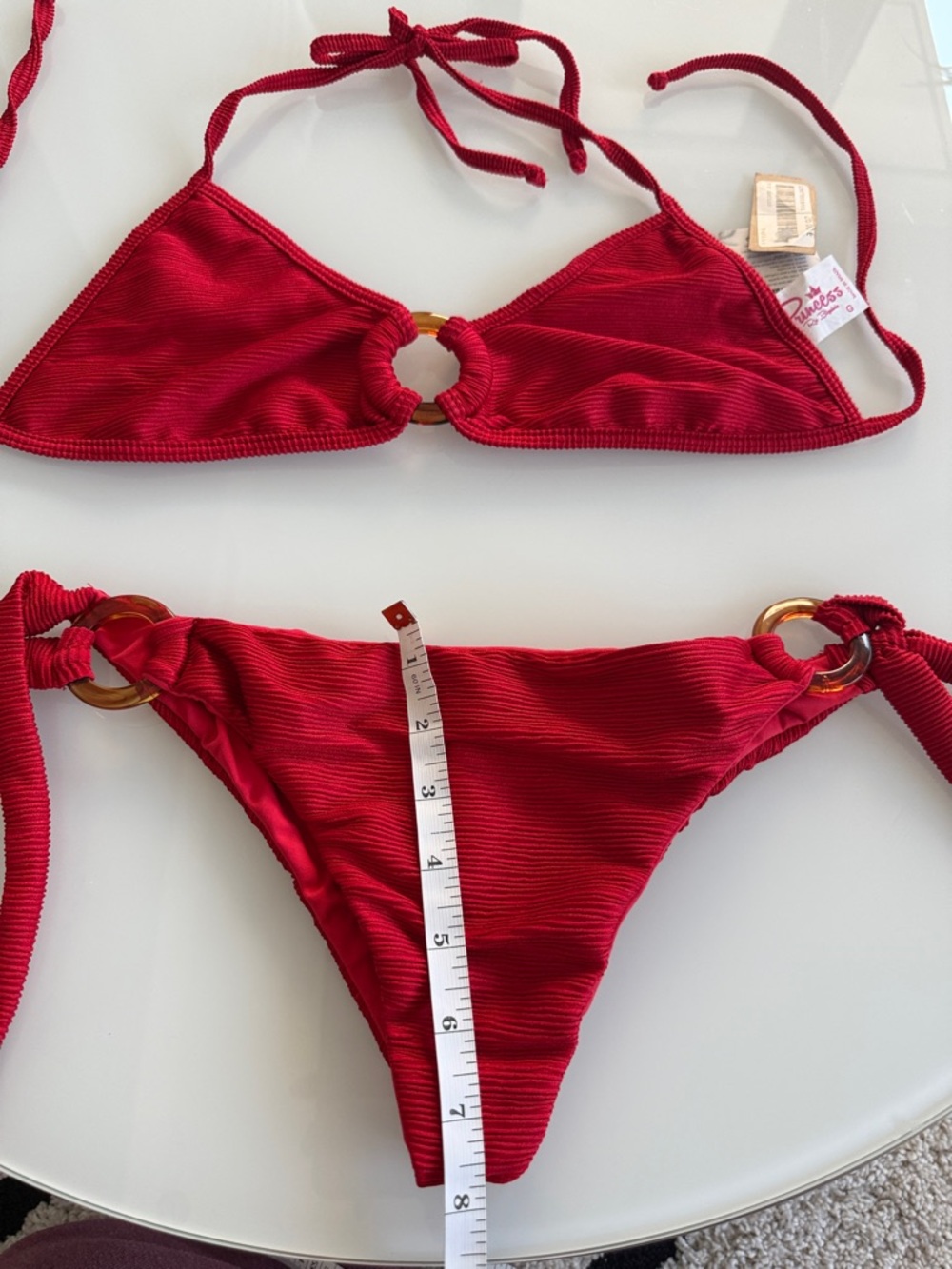 Women’s Red Ring-Accent Ribbed Triangle Bikini - Picture 2 of 3